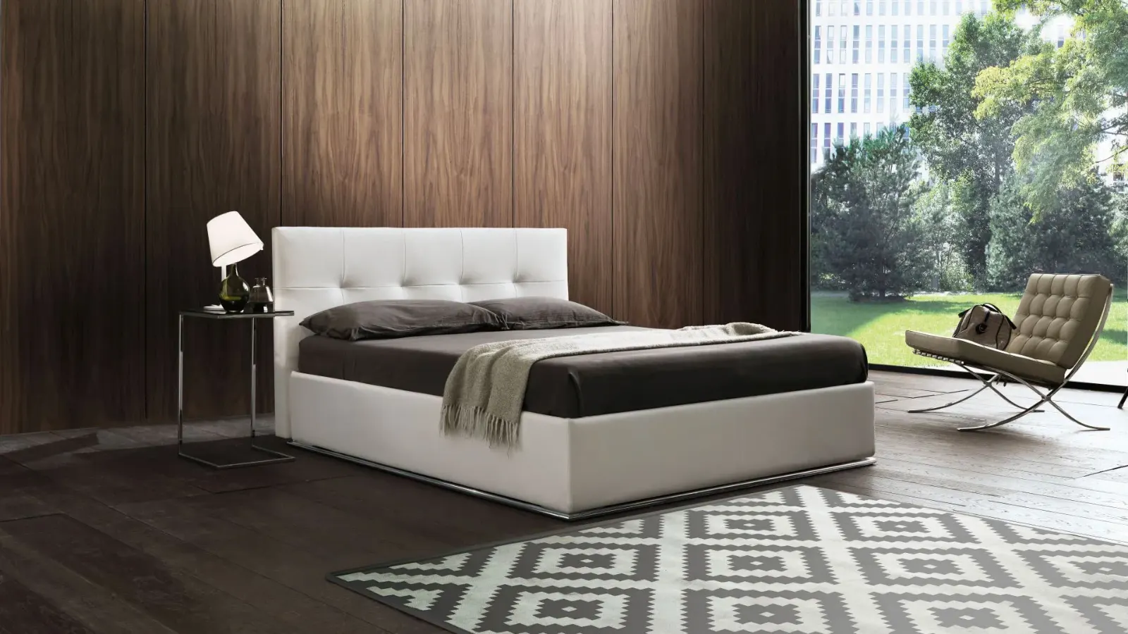 Letto Alexia, letto con testiera capitonné in pelle o tessuto, made in Italy