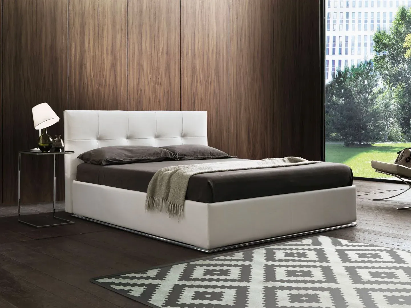Letto Alexia, letto con testiera capitonné in pelle o tessuto, made in Italy