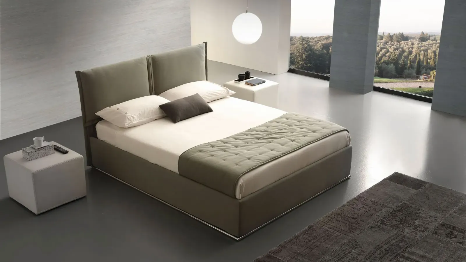 Letto Asia, letto imbottito moderno, made in Italy