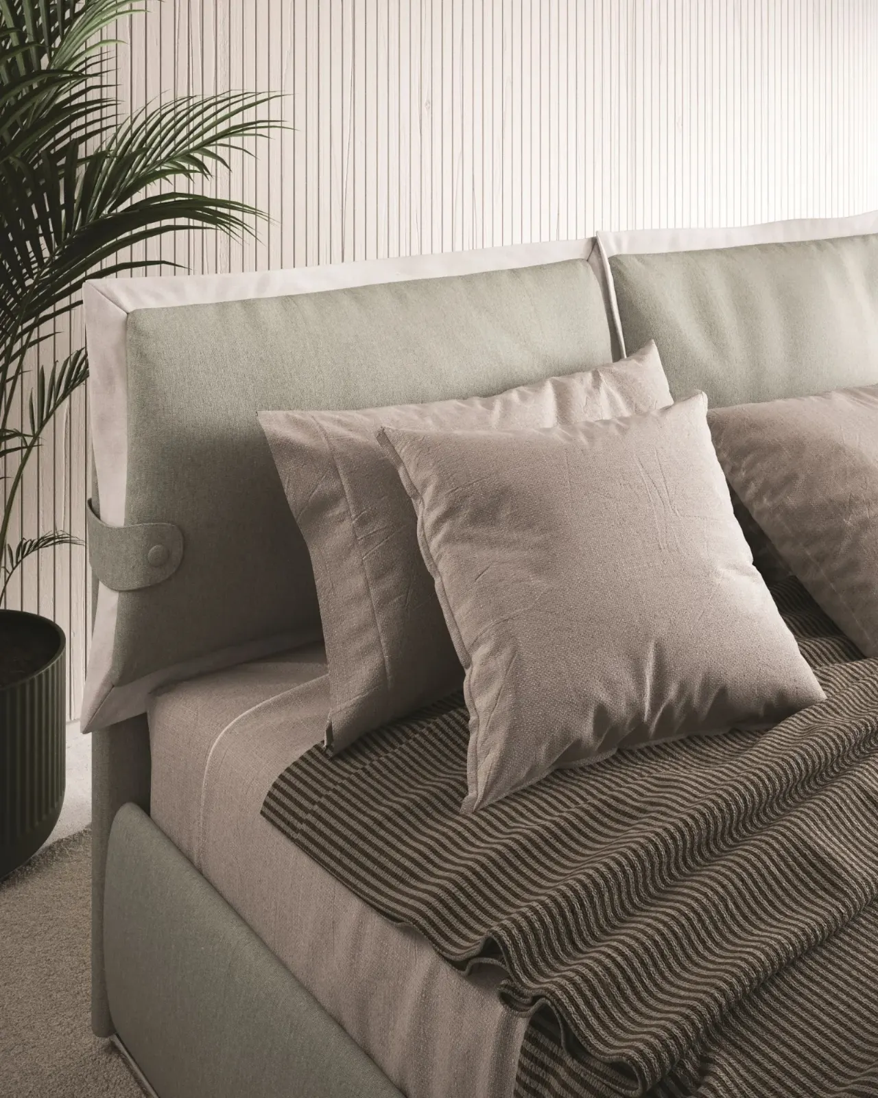 Letto Beatrice, letto imbottito con contenitore e testiera alta in quattro varianti, made in Italy – foto 5