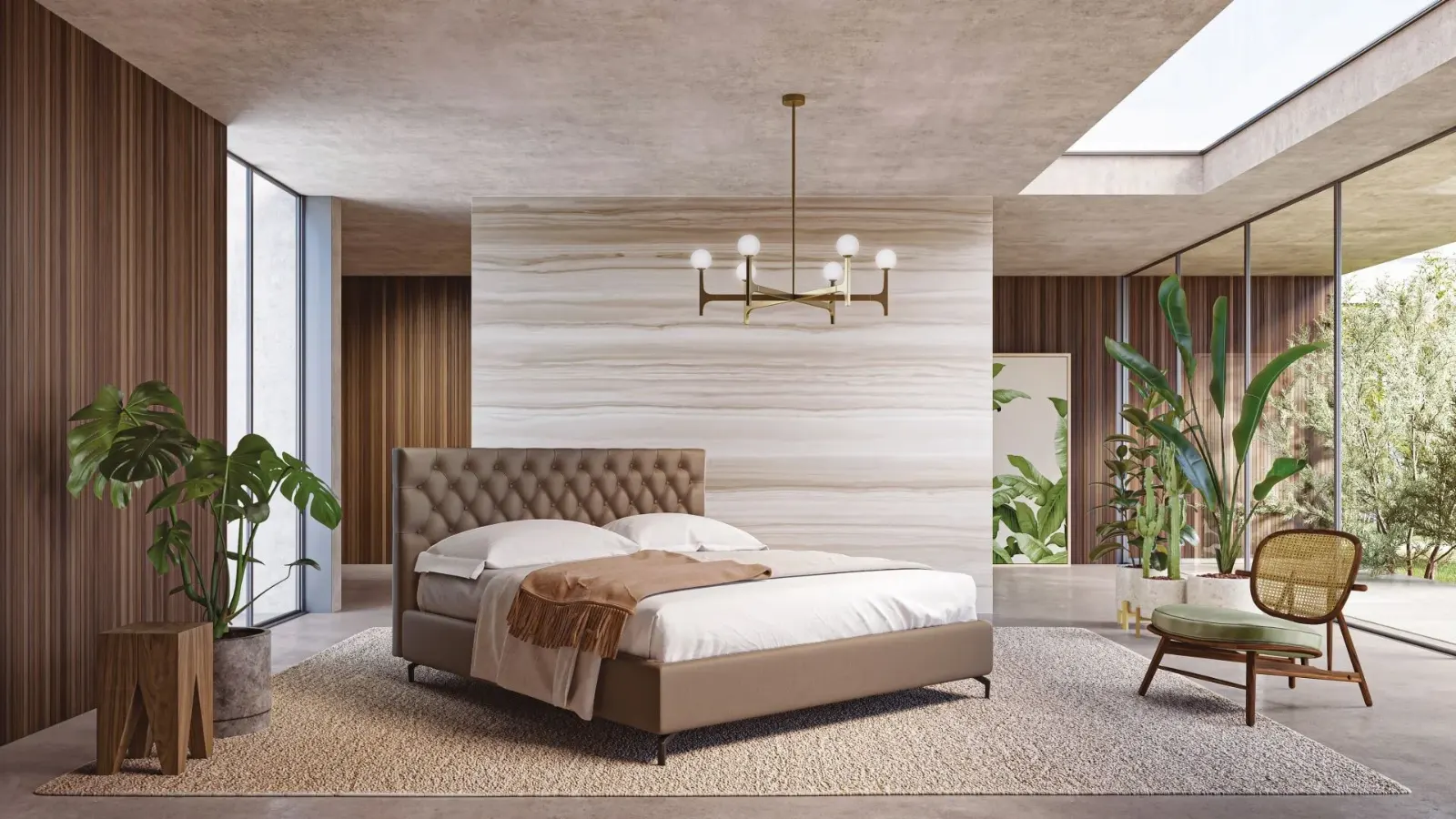 Letto Carlotta, letto capitonné in pelle, made in Italy