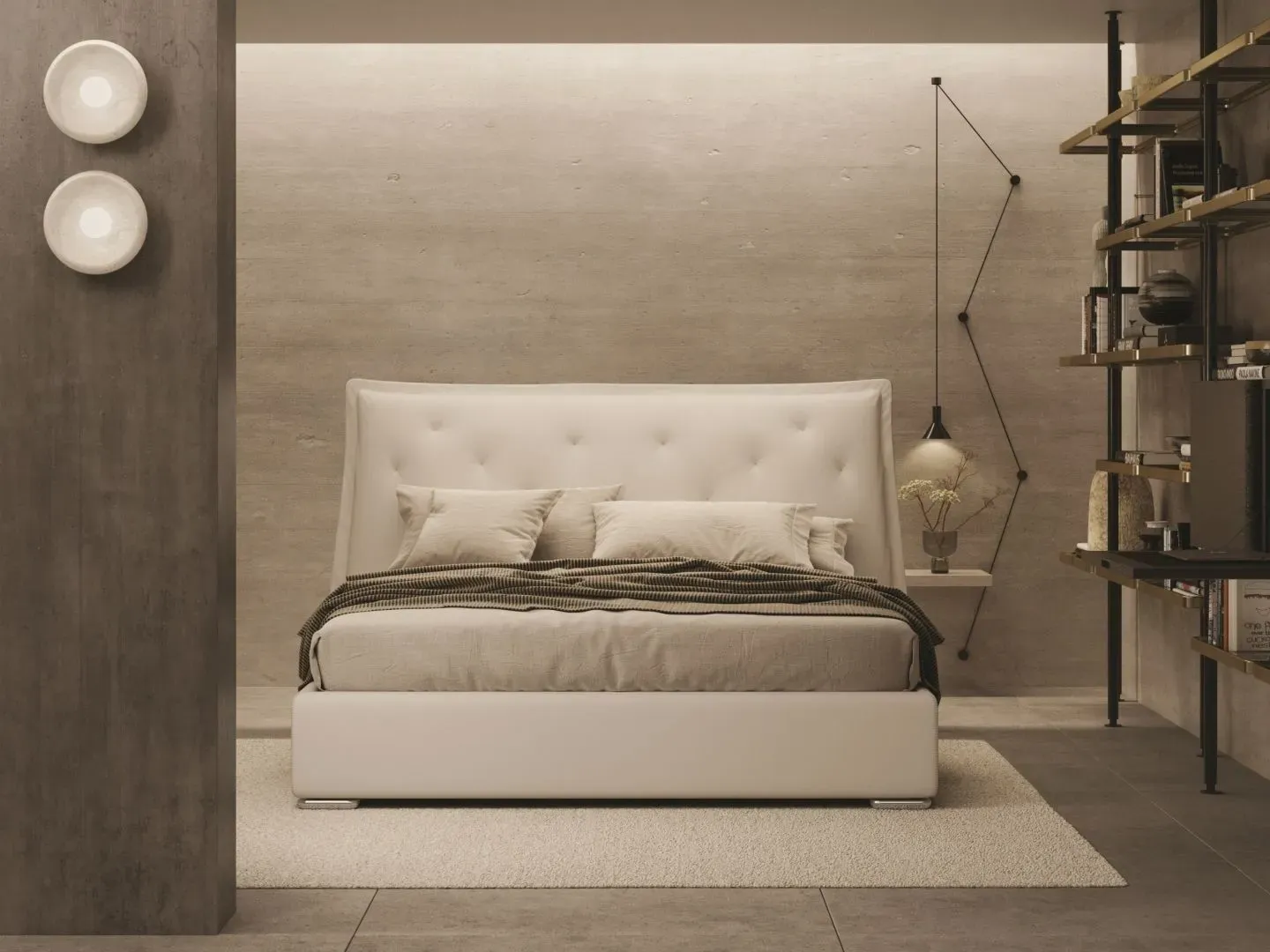 Letto Claire, letto con testiera capitonné e box contenitore, made in Italy