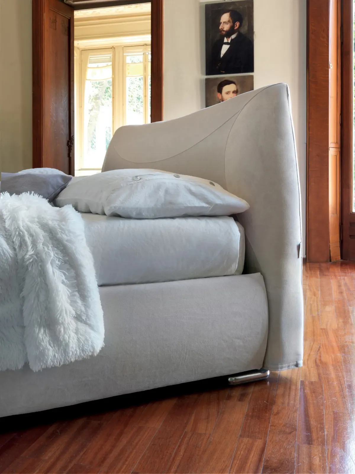 Letto Corinne, letto matrimoniale imbottito con contenitore, su misura, made in Italy – foto 3