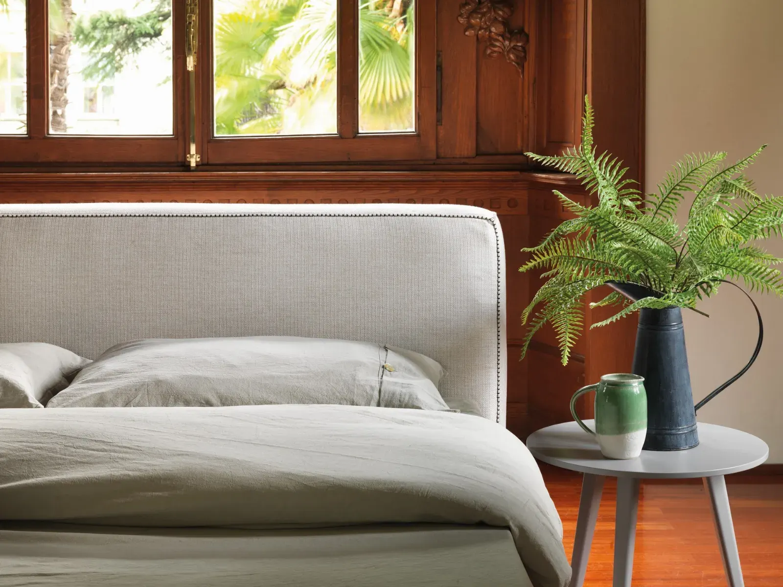 Letto Elisabeth, letto matrimoniale moderno rivestito in tessuto, made in Italy – foto 3