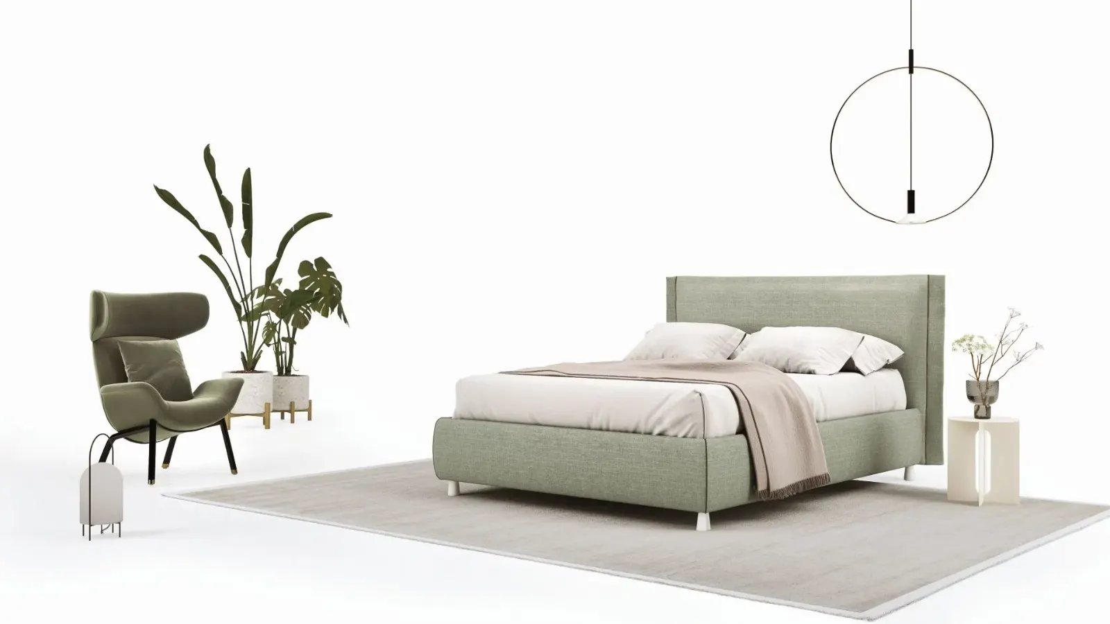 Letto Emma, letto contenitore con testiera imbottita, made in Italy – foto 2