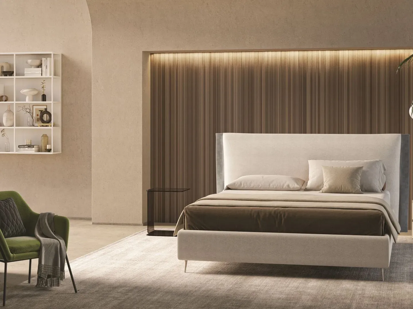 Letto Emma, letto contenitore con testiera imbottita, made in Italy