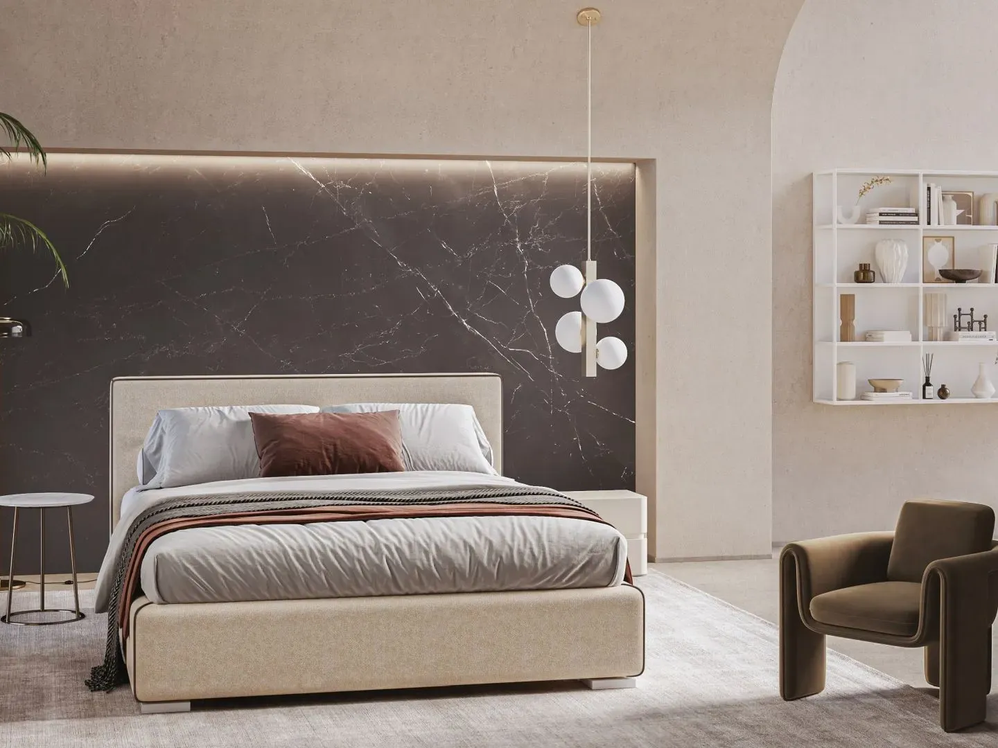 Letto Gaia, letto imbottito con contenitore salvaspazio, made in Italy