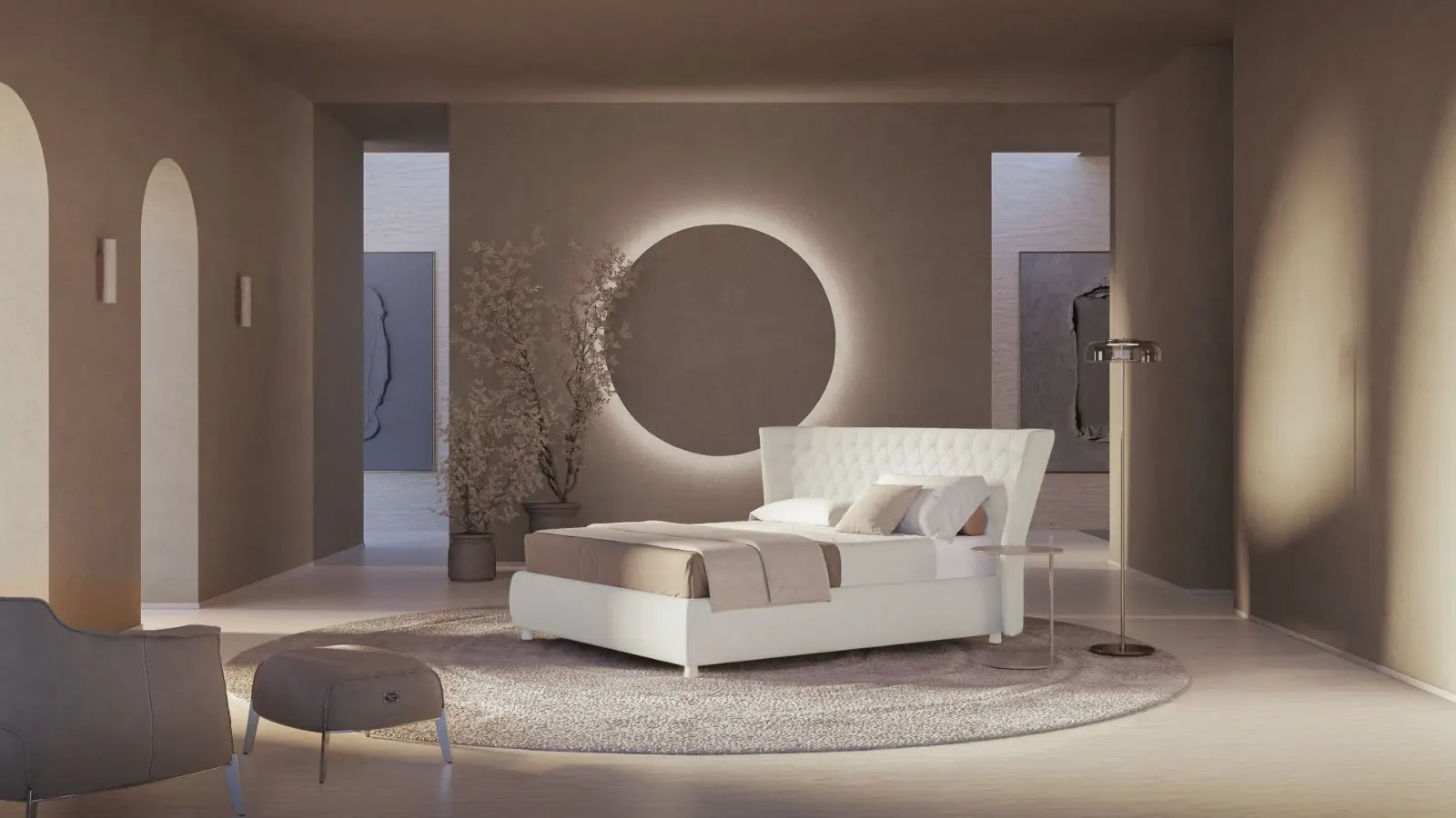 Letto Giselle, letto con testiera capitonné avvolgente, made in Italy