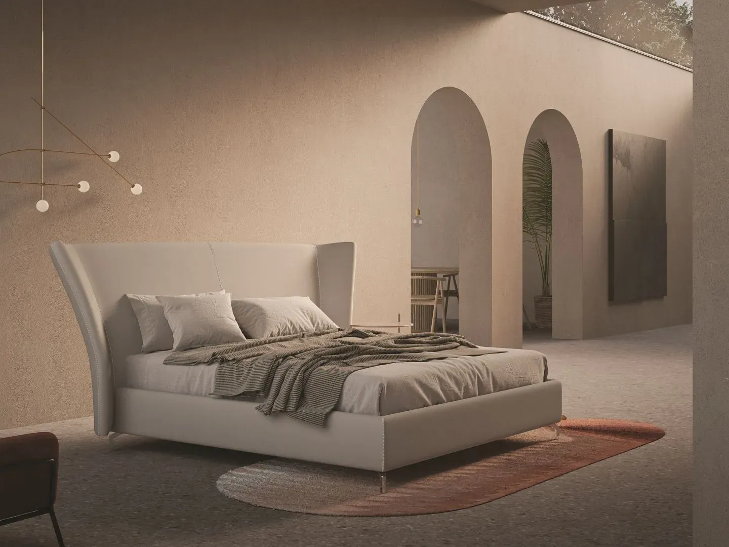 Letto Giselle Plain, letto contenitore con testiera ampia e accogliente, made in Italy