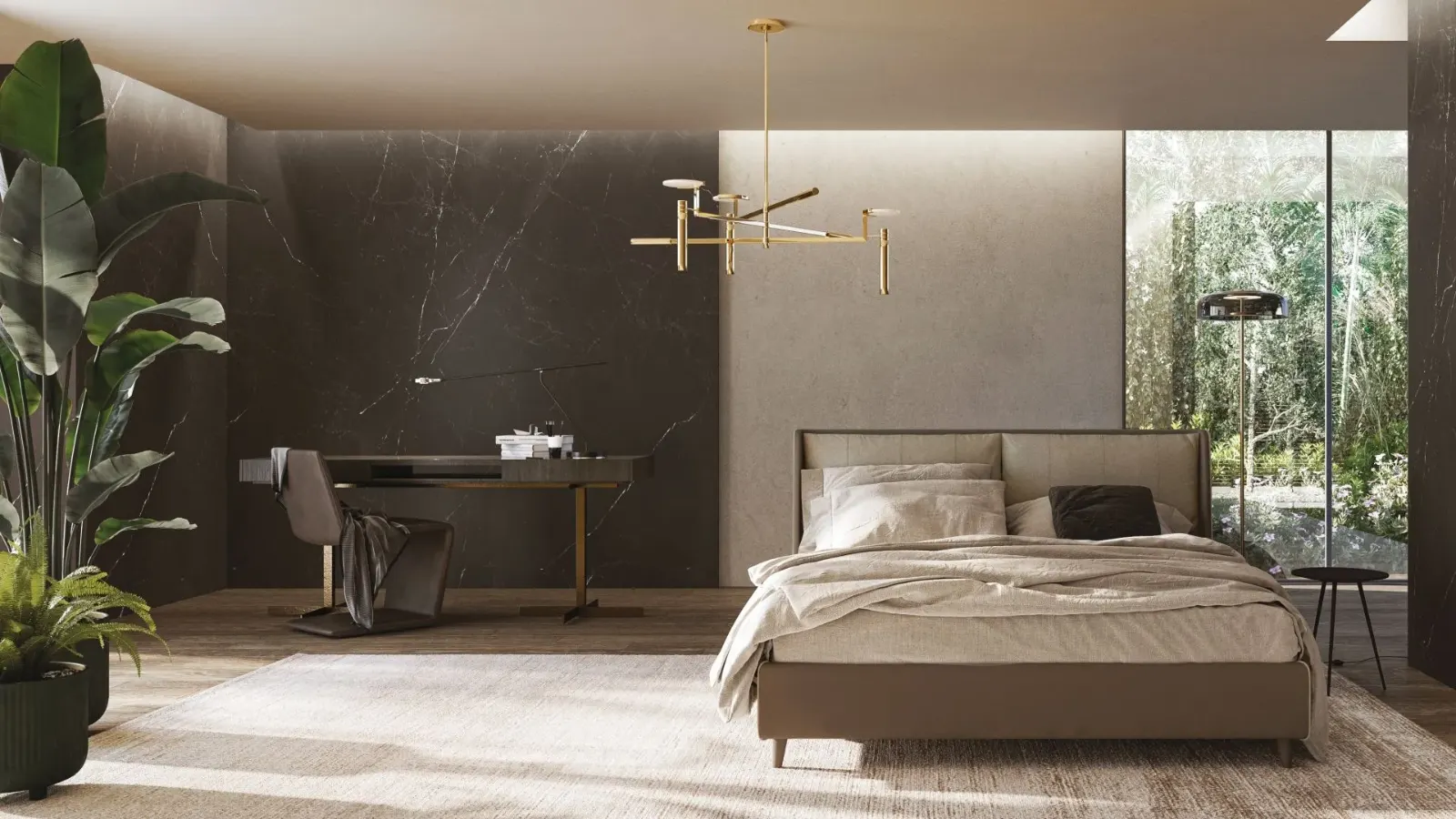 Letto Greta, letto contenitore con testiera imbottita, made in Italy