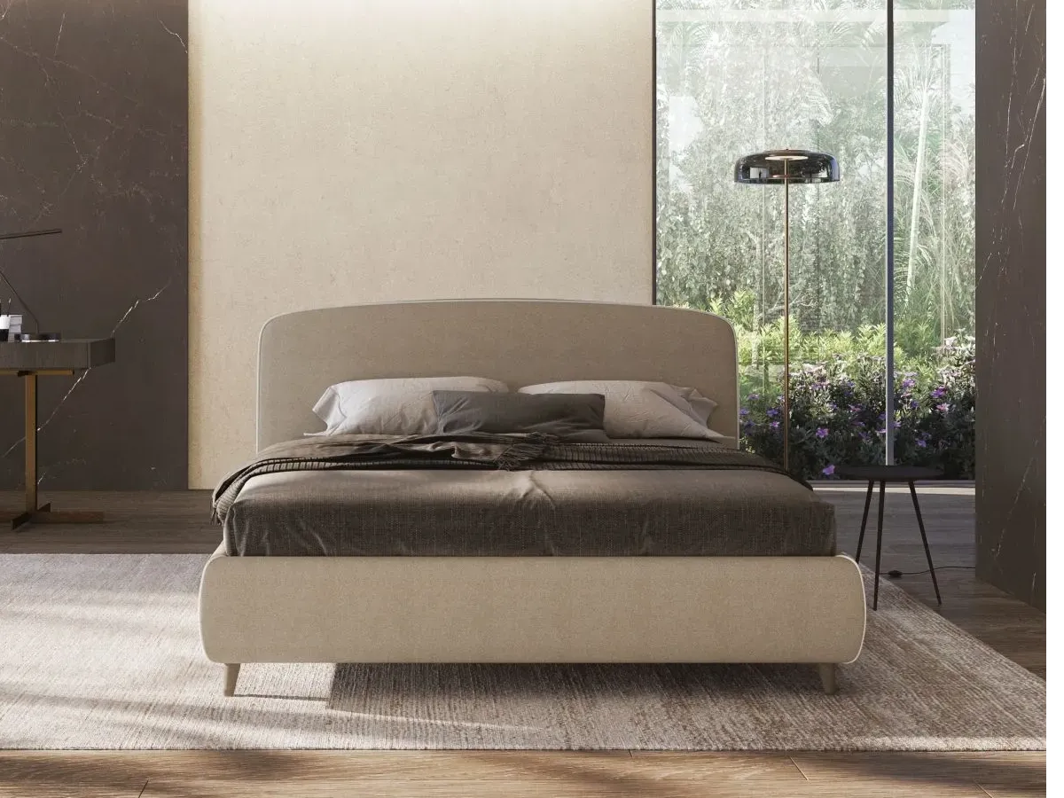 Letto Guendalina, letto imbottito moderno con box contenitore, made in Italy