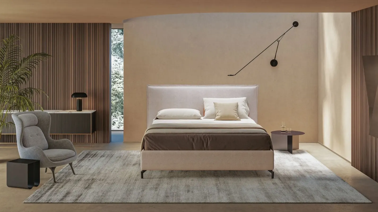 Letto Helene, letto con testiera e volant dal gusto romantico, made in Italy