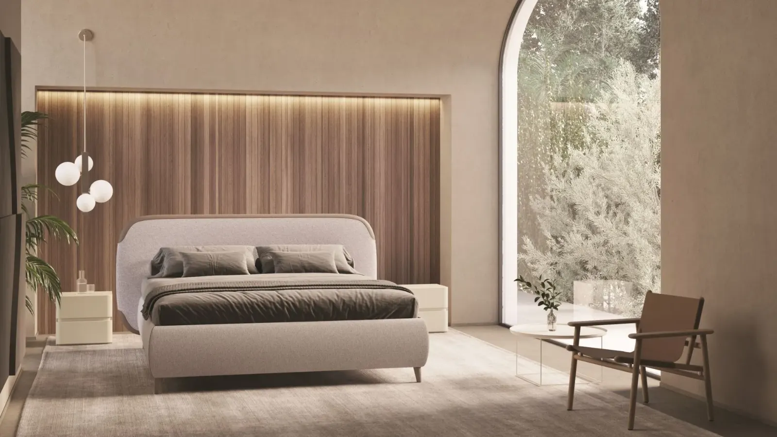 Letto Ines, letto contenitore con testiera imbottita, made in Italy