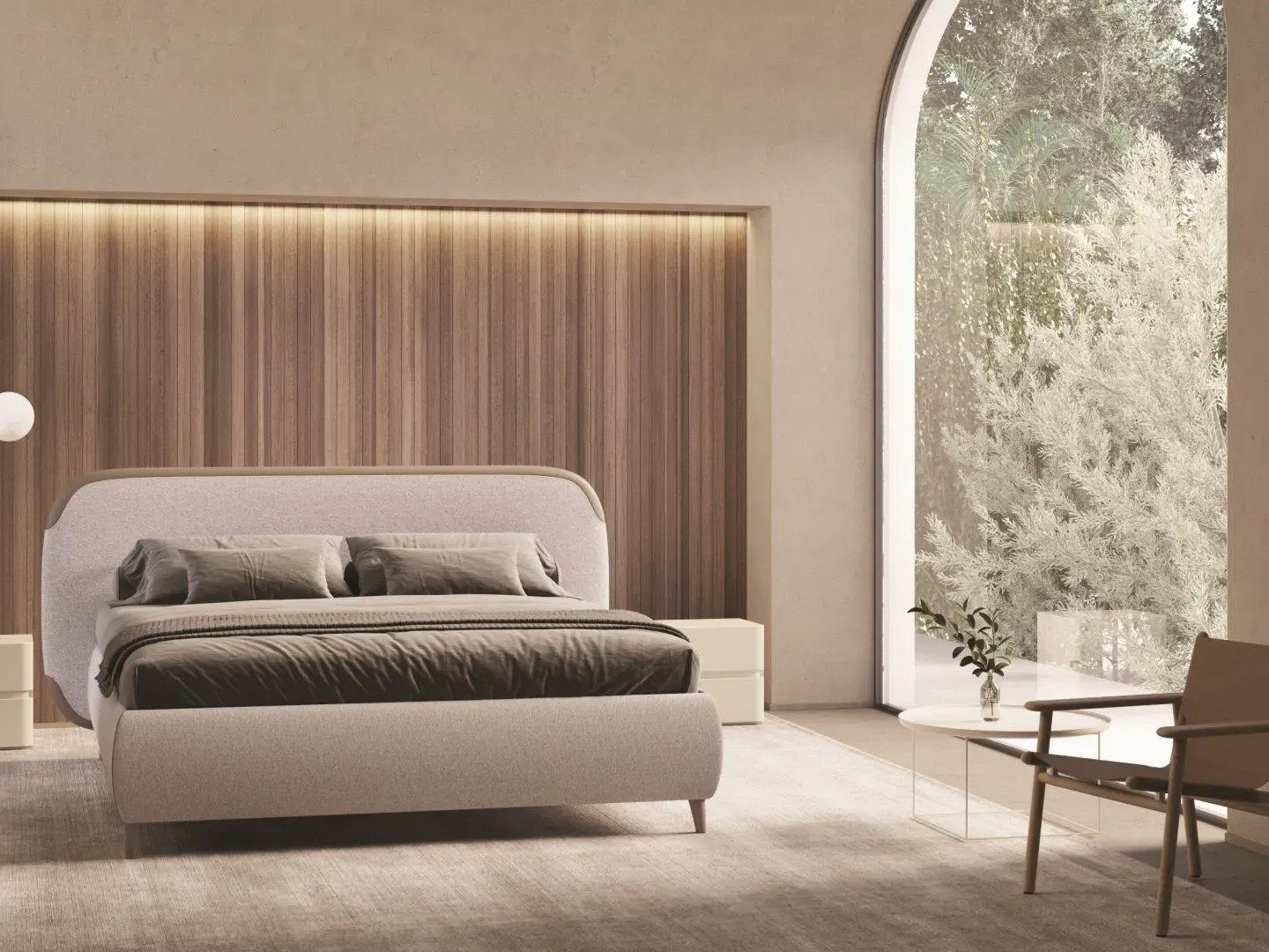 Letto Ines, letto contenitore con testiera imbottita, made in Italy
