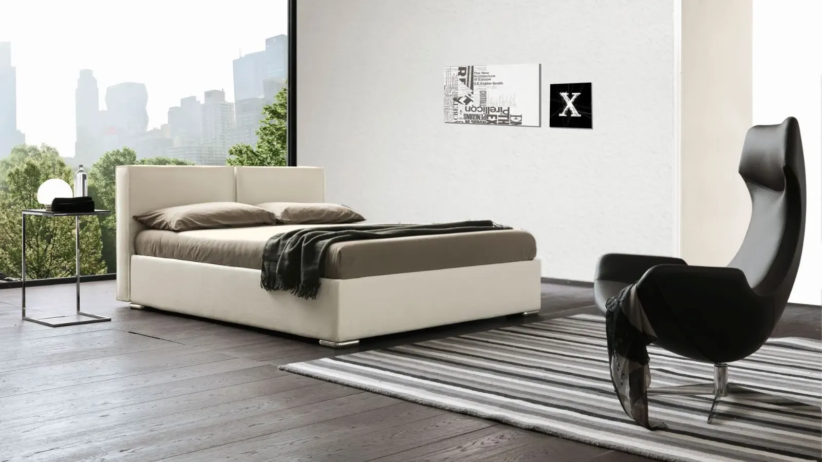 Letto Jasmine, letto imbottito moderno con giroletto a fascia alta o bassa, made in Italy