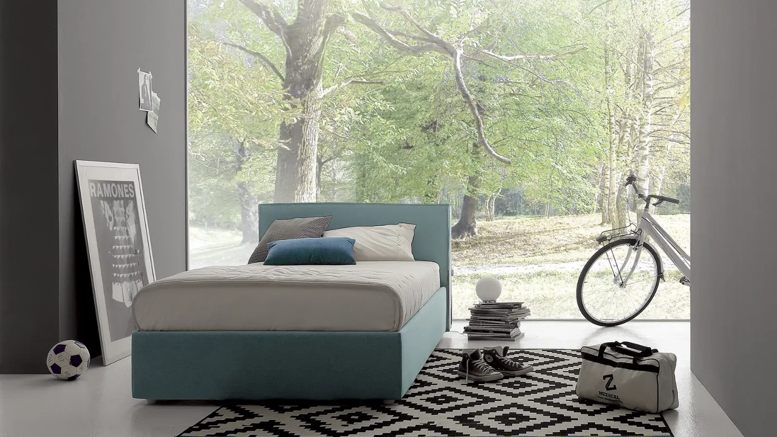 Letto Jasmine, letto imbottito moderno con giroletto a fascia alta o bassa, made in Italy – foto 4