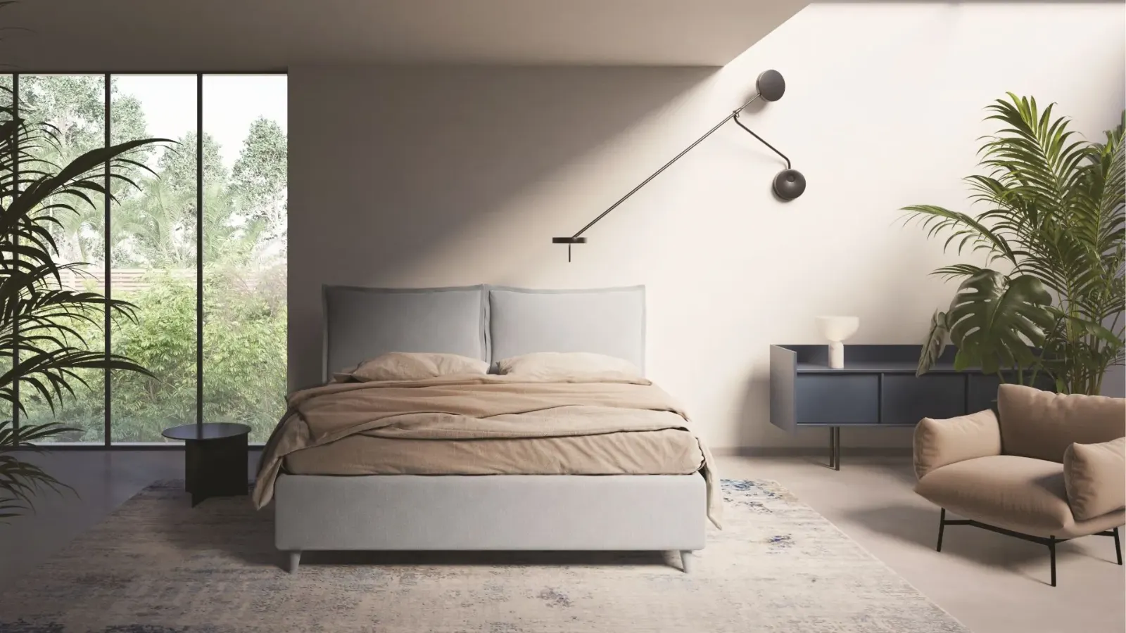 Letto Justine, letto imbottito con contenitore, testiera trapuntata e volant, made in Italy – foto 2