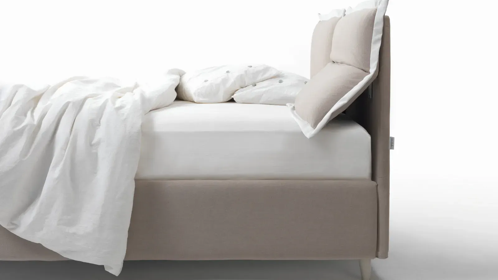 Letto Justine, letto imbottito con contenitore, testiera trapuntata e volant, made in Italy – foto 6