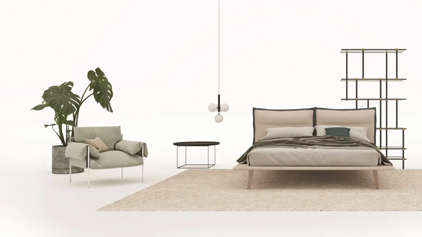 Letto Justine Line, letto imbottito in tessuto o ecopelle, anche con contenitore, made in Italy – foto 2