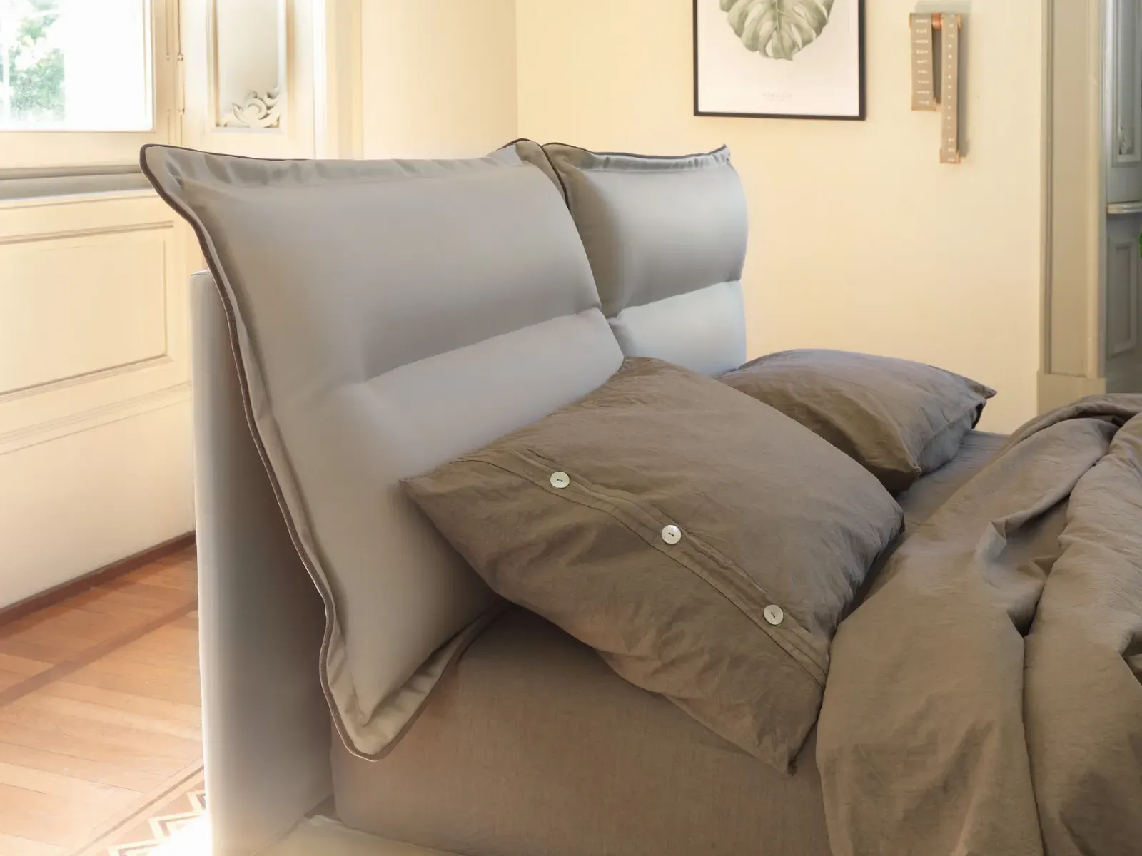 Letto Justine Line, letto imbottito in tessuto o ecopelle, anche con contenitore, made in Italy – foto 3