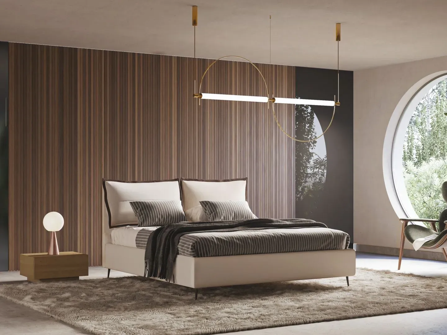 Letto Justine, letto imbottito con contenitore, testiera trapuntata e volant, made in Italy