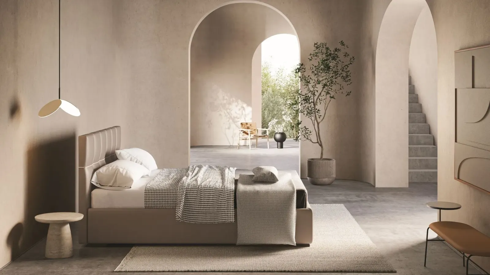 Letto Malika, letto contenitore con testiera capitonné, made in Italy