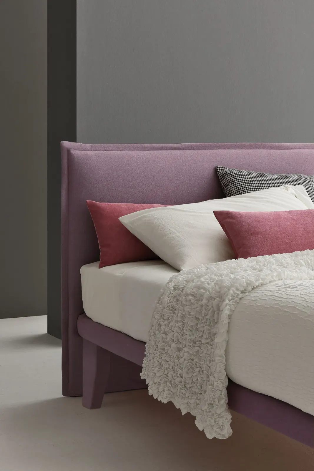 Letto Michelle, letto imbottito moderno con giroletto a fascia alta o bassa, made in Italy – foto 8