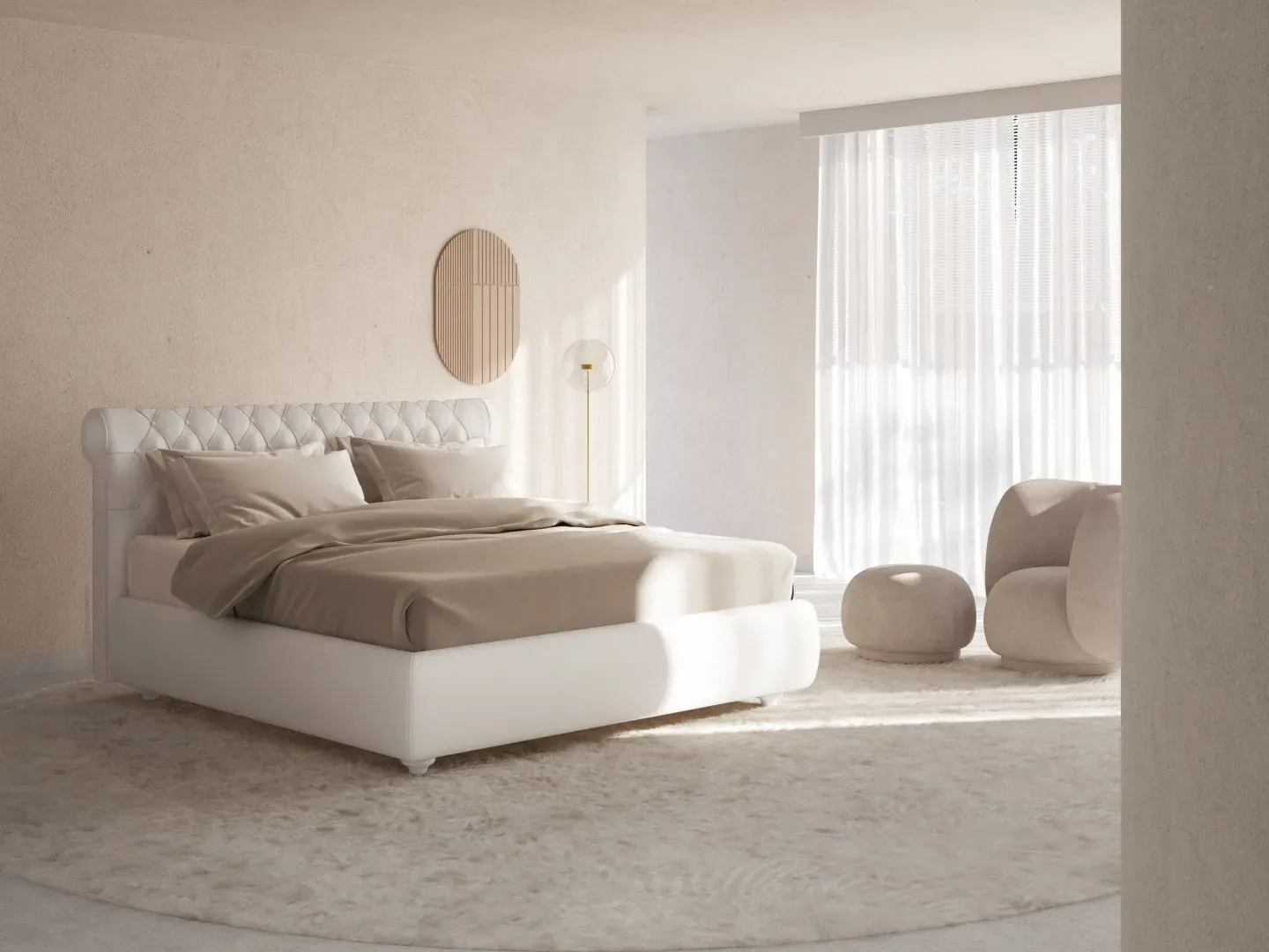 Letto Victoria, letto capitonné con testiera sagomata, made in Italy